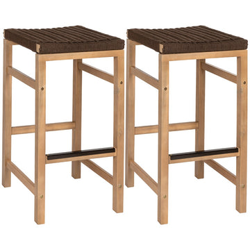 Armand 30" Modern Coastal Backless Acacia Wood Outdoor Bar Stool with Woven Rope Seat